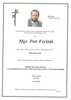 pan Mgr. Petr Fryšták, 68 let